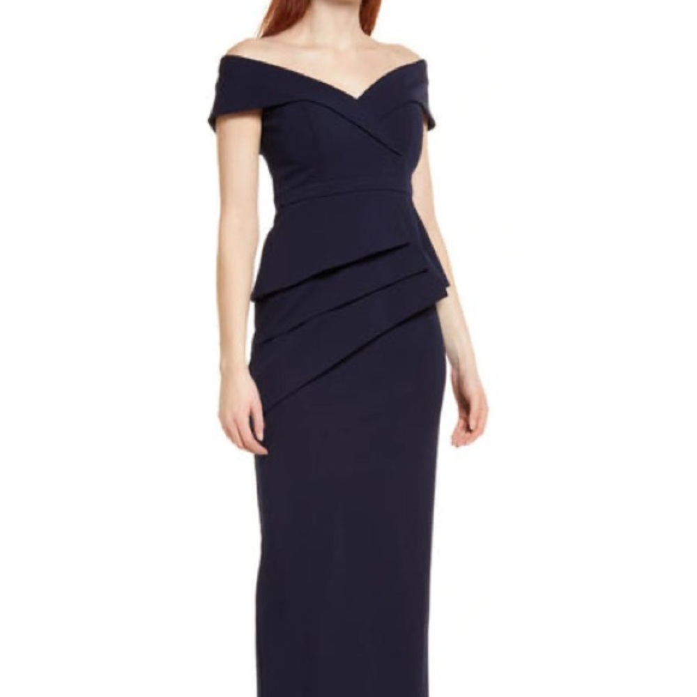 XSCAPE Black Scuba Crepe Peplum Off The Shoulder Cocktail Dress Size 22W
